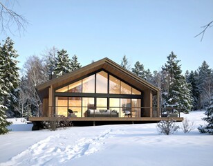 Winter Retreat Modern Cabin in SnowCovered Forest Warm light inside.