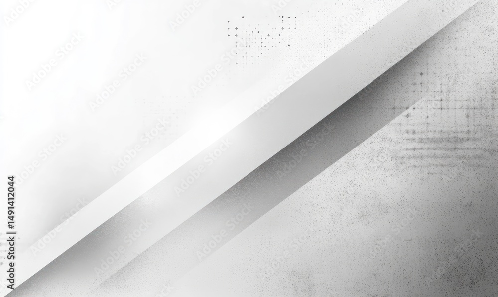 Poster Abstract minimalist design featuring white and gray diagonal strips with textured gradients and subtle dotted patterns creating a calm and modern visual effect