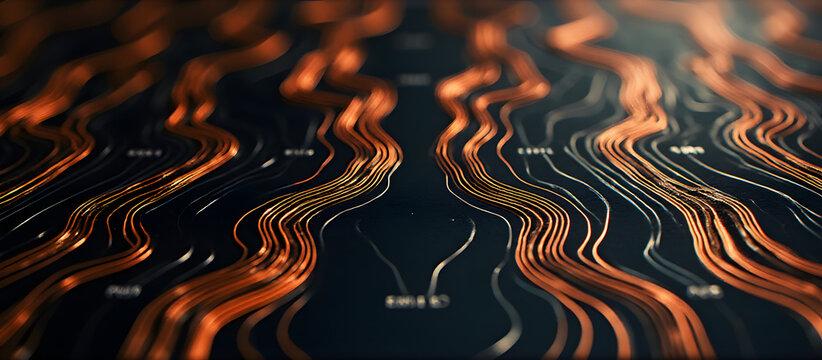 Elegant branching circuit traces mirror organic growth patterns with liquid metal effects on dark tech backgrounds.