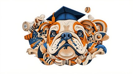 卒業式ブルドッグ：緻密なデジタルイラスト