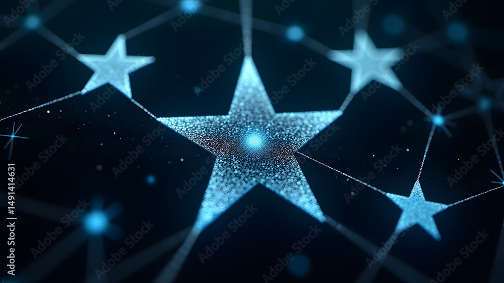 Poster radiating star-shaped circuit network with glowing energy channels for rf and wireless technology co