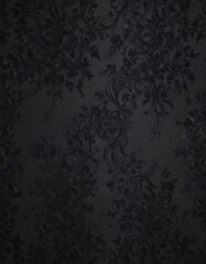 Subtle black gothic damask; swirling vines & blooms ,  scroll,  vector