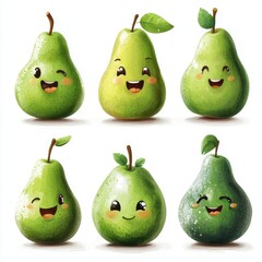Cheerful Cartoon Pears: Kawaii Style Animated Pear Characters
