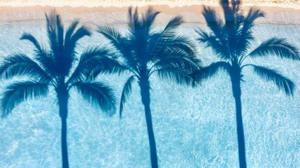 Three Palm Tree Shadows on Blue Water Summer Vacation