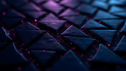Digital circuit mesh of shifting triangles, glowing purple nodes, futuristic AI hardware texture with depth.