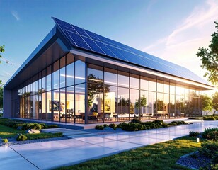 Solar Modern Office Sustainable Energy in City with Clean Tech.