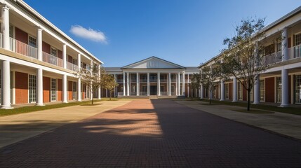 Magnificent Collegiate Campus Architecture: A Breathtaking View of the Red Brick Buildings