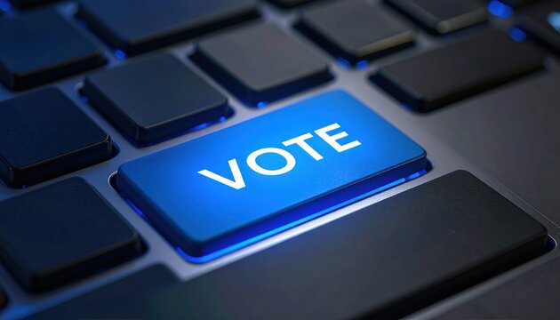 Keyboard with glowing vote button represents digital democracy, online elections, civic engagement, and political participation in the modern age