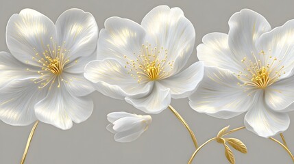 Obraz premium Elegant White Gold Flowers Botanical Art