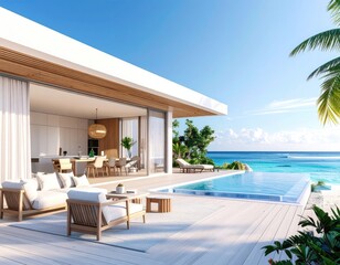 Fototapeta premium Tropical Haven Infinity Pool Villa with Ocean View Paradise.