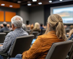 A wideangle view of a retirement planning seminar with experts, Planning, Informative and interactive