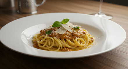 Delicious Spaghetti with Bolognese Sauce, Parmesan, and Basil