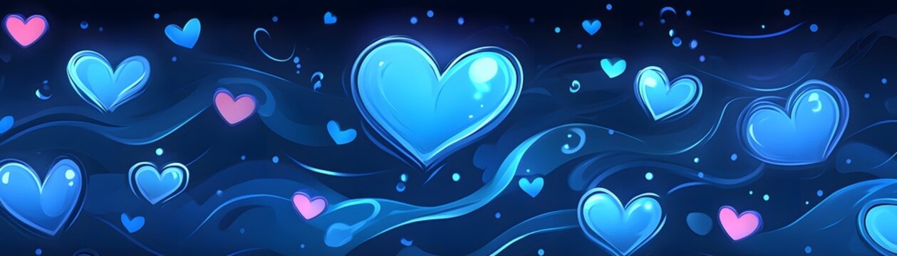 Abstract design of floating hearts in shades of blue and pink.