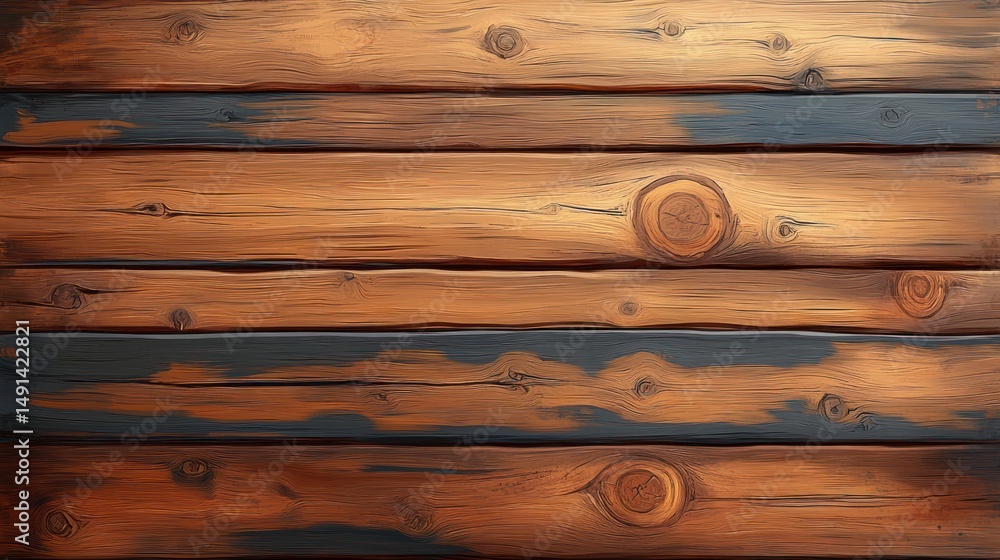 Poster close-up of weathered wooden planks with visible grain texture and natural knots showing signs of ag