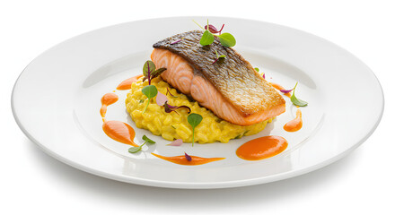 Pan-Seared Salmon with Saffron Risotto and Orange Sauce
