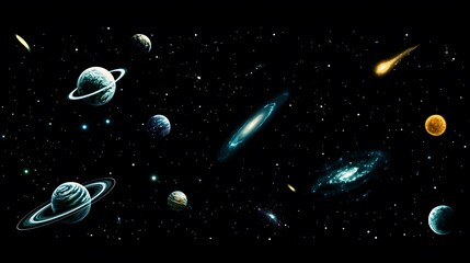 Naklejka premium Cosmic Landscape Planets Stars Galaxies Nebulae Space Exploration