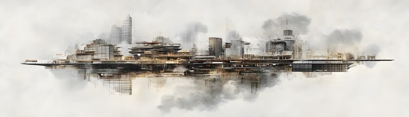 Fototapeta premium Floating city skyline artistic illustration