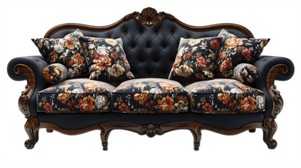 Traditional Sofa With Curved Arms And Frame Isolated on Transparent Background