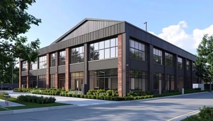 Modern Industrial Building Design Architectural Rendering of a Contemporary Warehouse