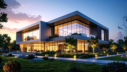 Modern Architectural Design Stunning Contemporary Building at Dusk