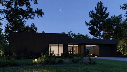 Modern Minimalist House Design Night Exterior View