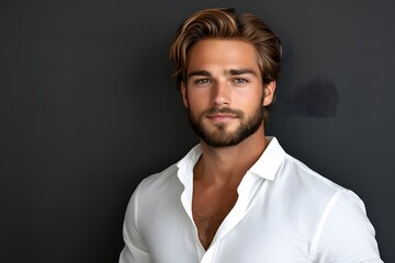 Fototapeta premium Handsome Man Portrait Stylish Blonde Hair White Shirt