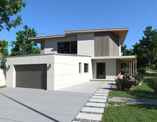 Modern Contemporary House Design Two-Story Home with Attached Garage
