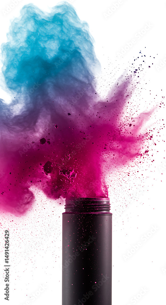 Poster Vibrant Colorful Powder Explosion Burst from Container Abstract Dynamic Splash