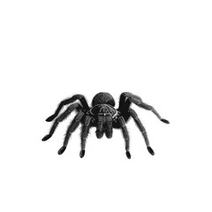 Front view of a tarantula crawling isolated on white background, detailed close-up showing hairy legs and body texture, ideal for arachnid, wildlife, insect