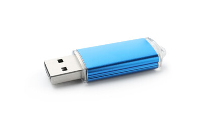 One modern flash drive isolated on white
