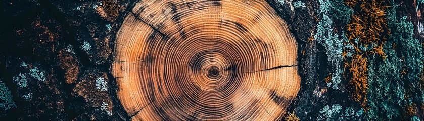 Fototapeta premium Close-up view of a tree stump's annual rings.