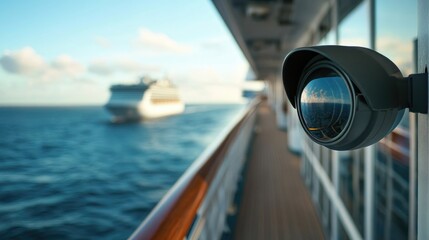 Close up view of Closed circuit TV camera on a cruise ship.
