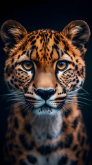 Naklejka premium Cheetah Portrait: Intense gaze of a cheetah, showcasing its stunning spotted coat and captivating eyes.