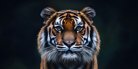 Fototapeta premium Tiger's Gaze: A majestic tiger stares intently with its powerful eyes, a sense of mystery and dominance emanates from this awe-inspiring predator.