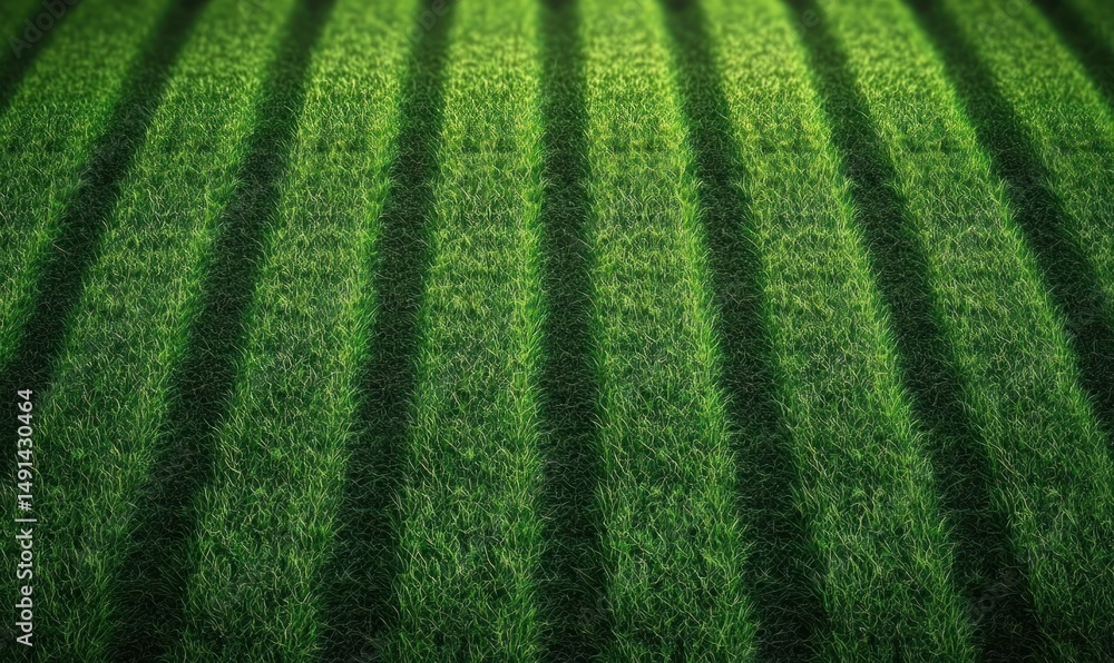 Poster rows of dense green grass with alternating light and shadow creating a striped pattern, evoking calm