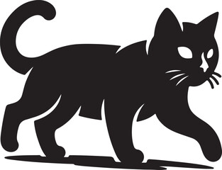 A black feline vector illustration depicts a domestic cat silhouette