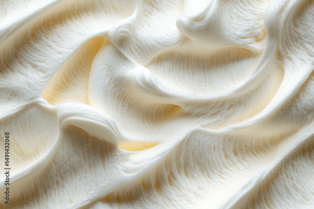 Aufkleber close-up of creamy white soft texture with smooth swirls and gentle folds creating a light and airy 