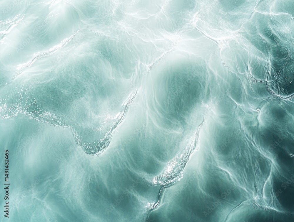 Poster abstract close-up of clear turquoise water surface with soft ripples and reflections creating a calm