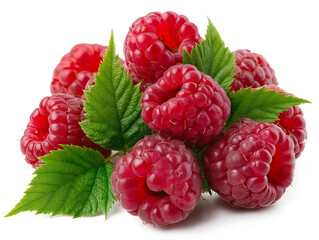 raspberries on white background