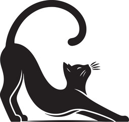A black feline silhouette vector illustration depicts a cute cat with a butterfly, showcasing a simple yet elegant animal design