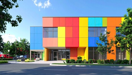 Vibrant Facade Colorful Building Design with Modern Architecture.