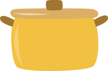 Yellow Cooking Pot with Lid and Handles - Simple Kitchen Illustration