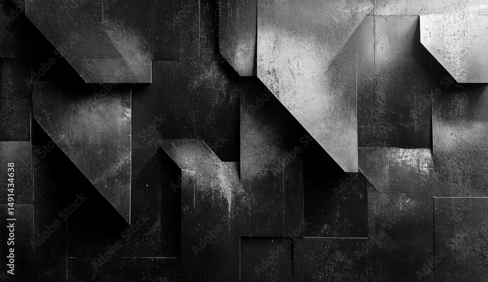 Poster black and gray geometric abstract wall with sharp angular shapes and textures creating a modern indu