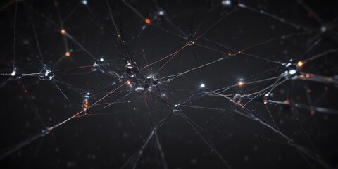 Abstract glowing network nodes and lines on dark background, web, energy, nodes