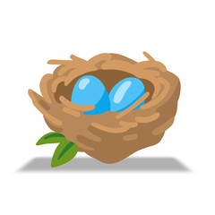 Cute illustration of a bird's nest with two blue eggs.