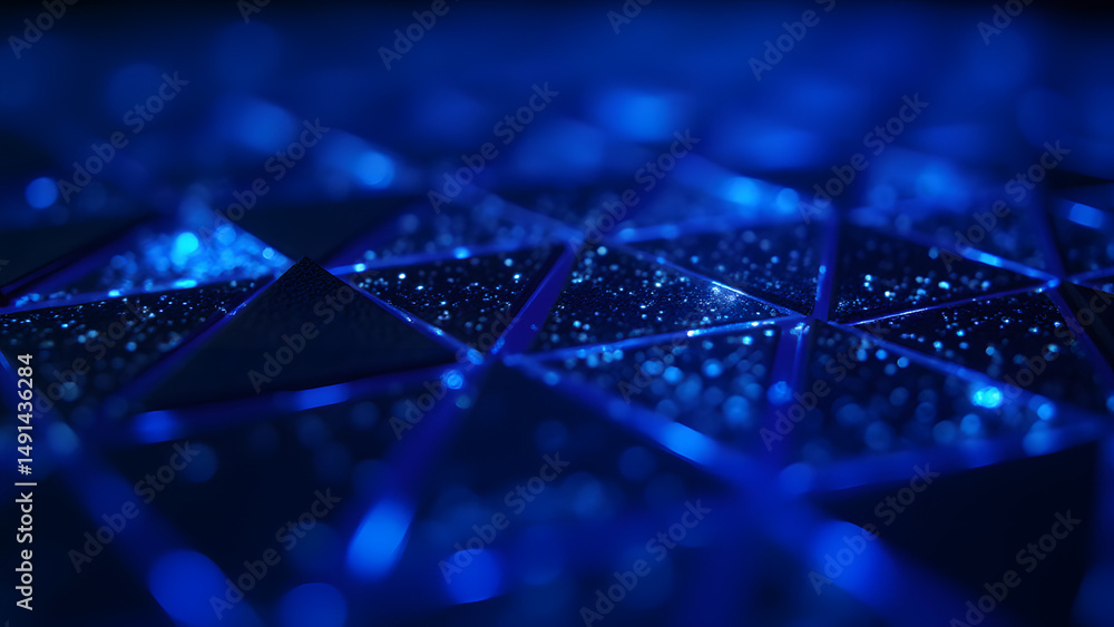 Aufkleber 3d holographic triangle mesh, offset connections, glowing data pulses, matte black titanium on iride