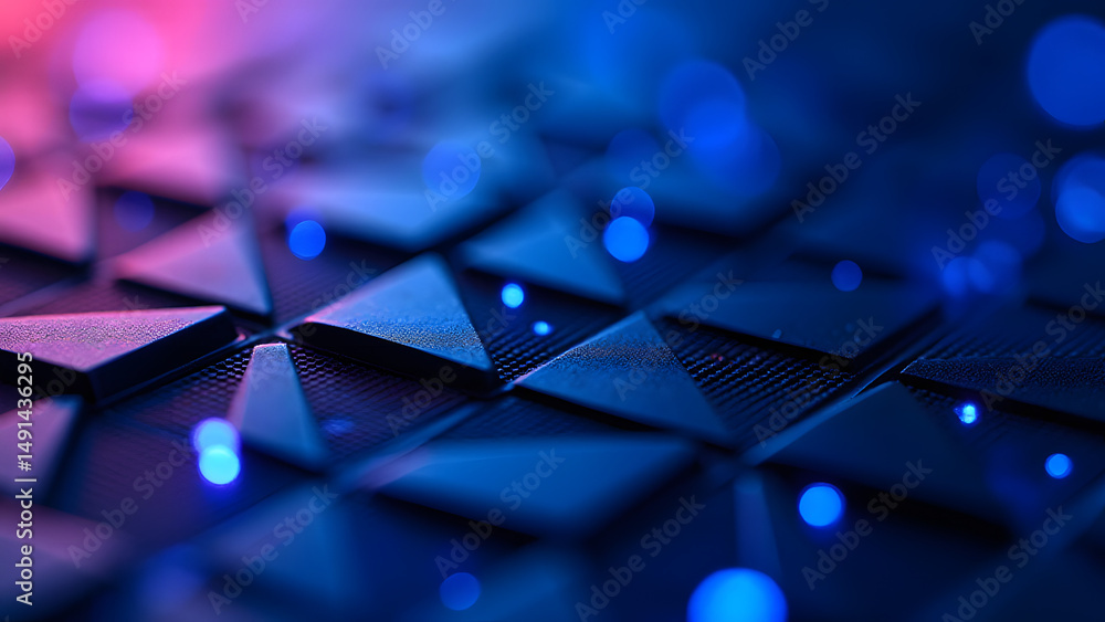 Aufkleber 3d holographic triangle mesh, offset connections, glowing data pulses, matte black titanium on iride