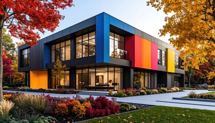 Modern Architecture in Falls Embrace with Colorful Office Space.