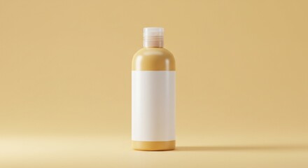 Clean mockup of a shampoo bottle featuring a blank white label on a pastel background with soft shadows. Ideal for beauty branding and packaging design showcase.