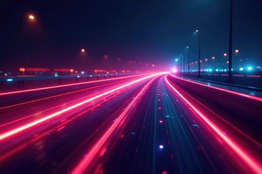 Abstract glowing lines forming a digital highway, representing the information superhighway , electronic, signal